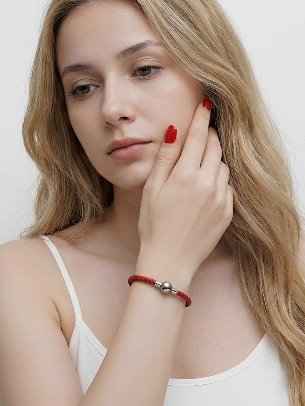 Linx Red Leather Braided Cord Bracelet with a Magnetic Clasp
